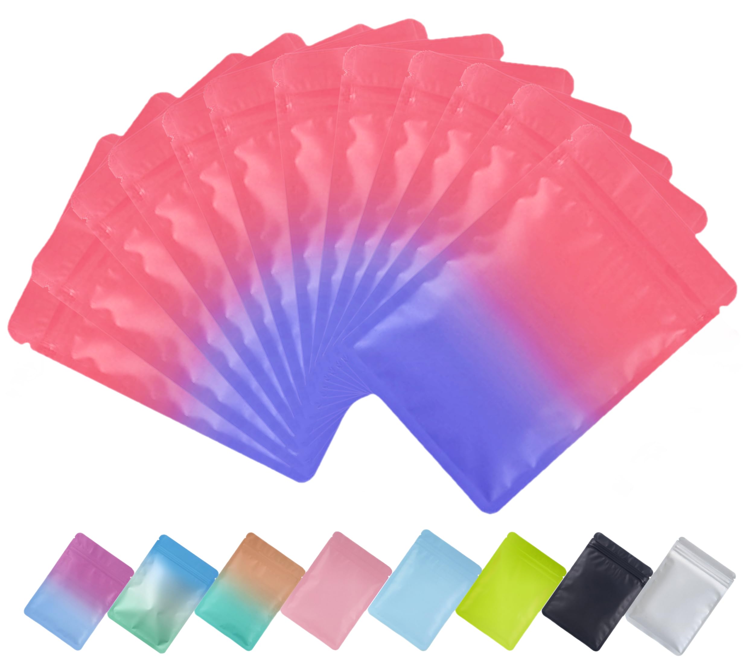 Plaphy 100pcs Resealable Mylar Bags, Ziplock Foil Bags(Pink&Purple, 8x13cm)