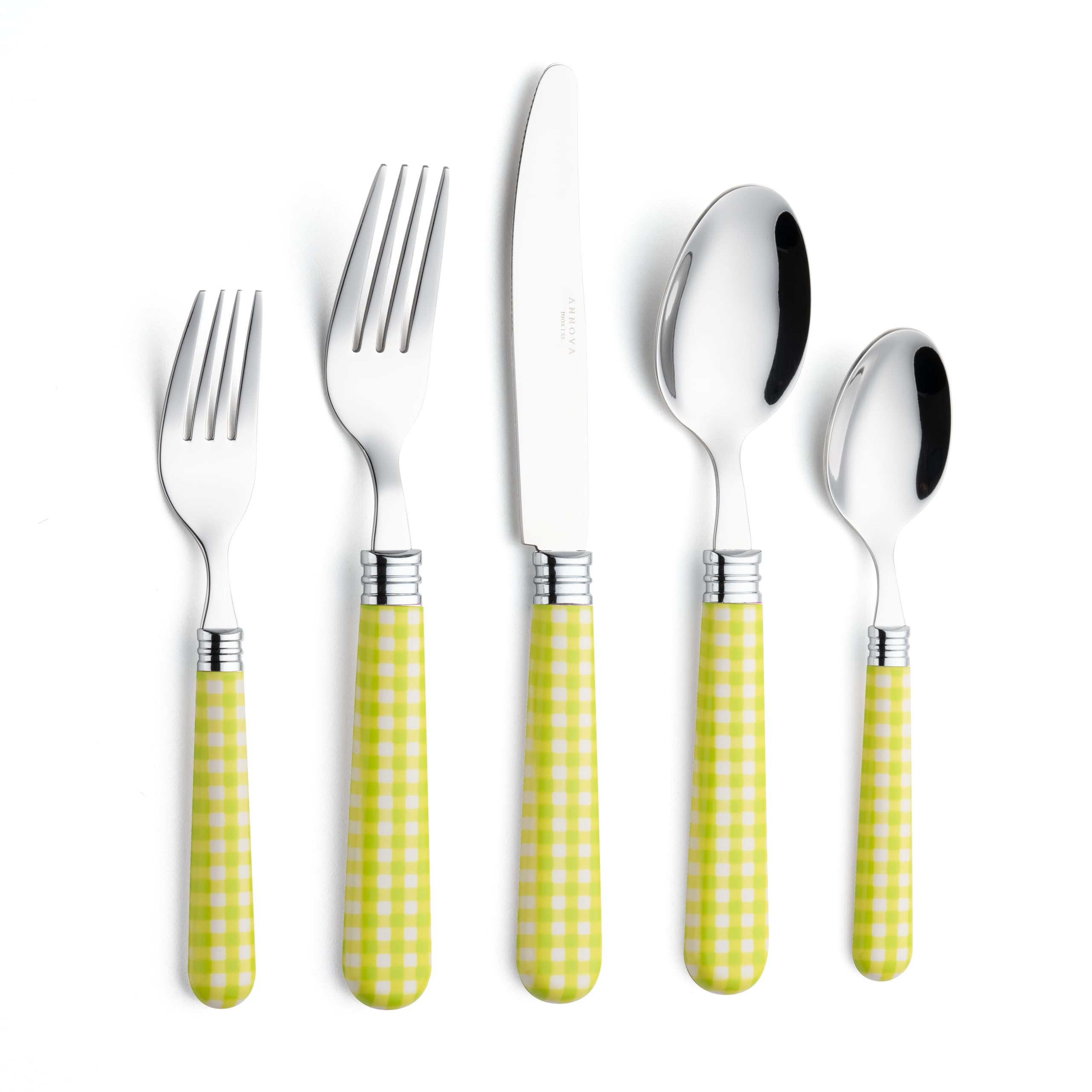 Annova Cutlery Set Stainless Steel with Color Handle (20 Pieces) (Checker Light Green, 20 Pieces)