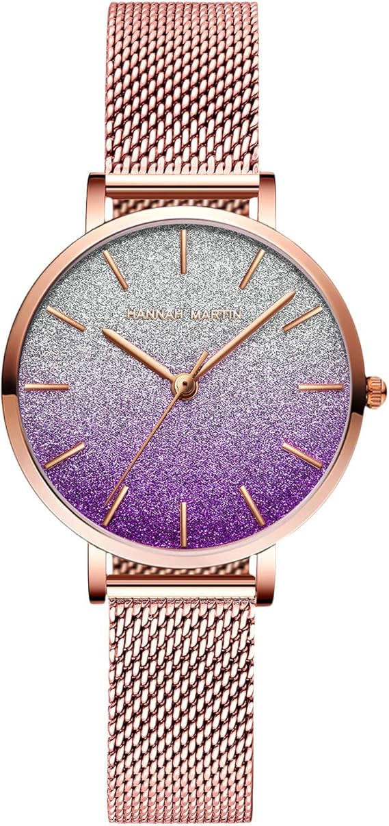 Amazon Rorios 腕時計 レディース 時計 ファッション 防水 日本製 グラデーション文字盤 キラキラ メッシュバンド クオーツ 通勤 通学 Watch パープル レディース腕時計 腕時計 通販