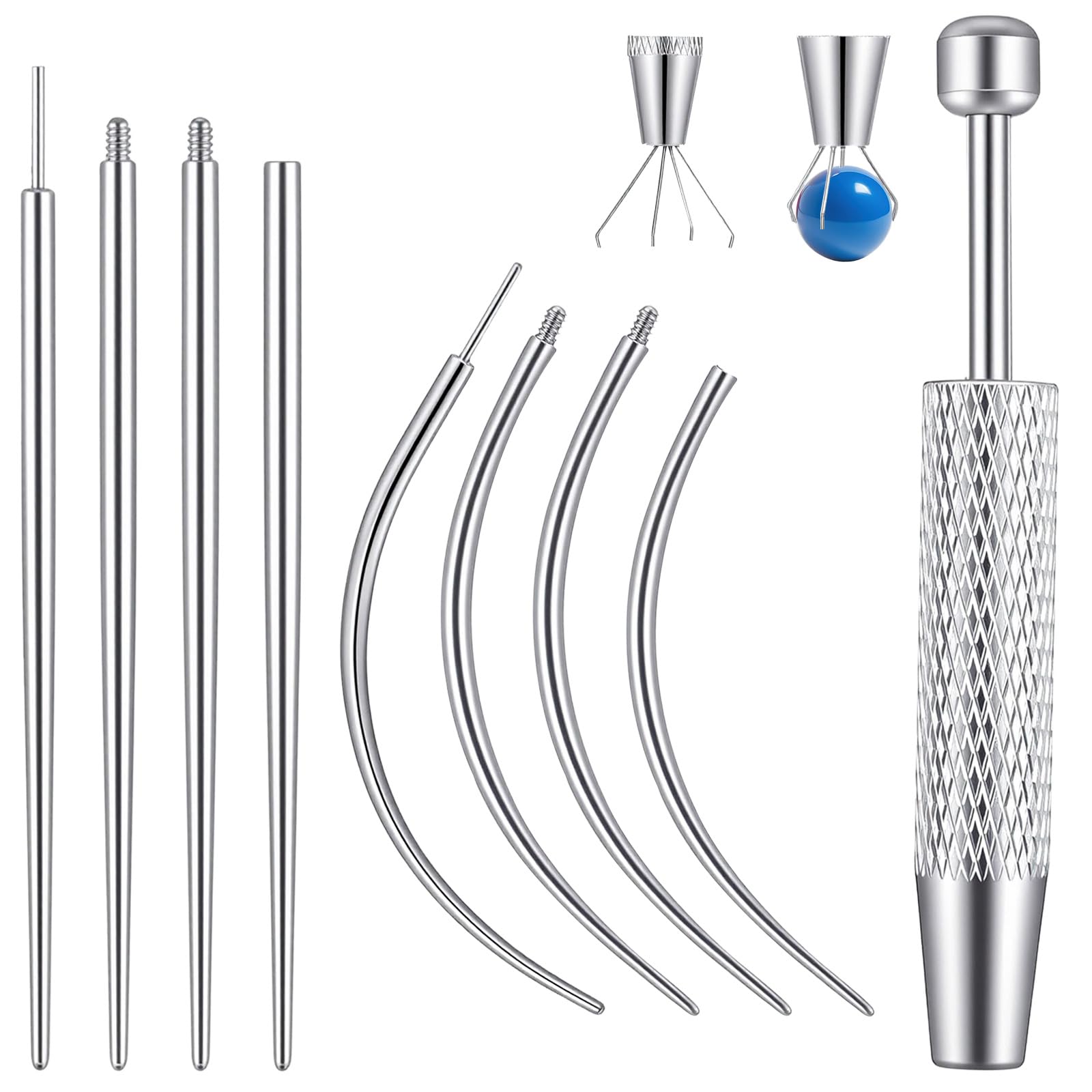 Narzędzie do piercingu stożka do piercingu, narzędzie do piercingu, pomoc w wkładaniu kulki, zestaw do piercingu z chwytakiem kulkowym, igłami do piercingu uszu, nosa, warg, brzucha