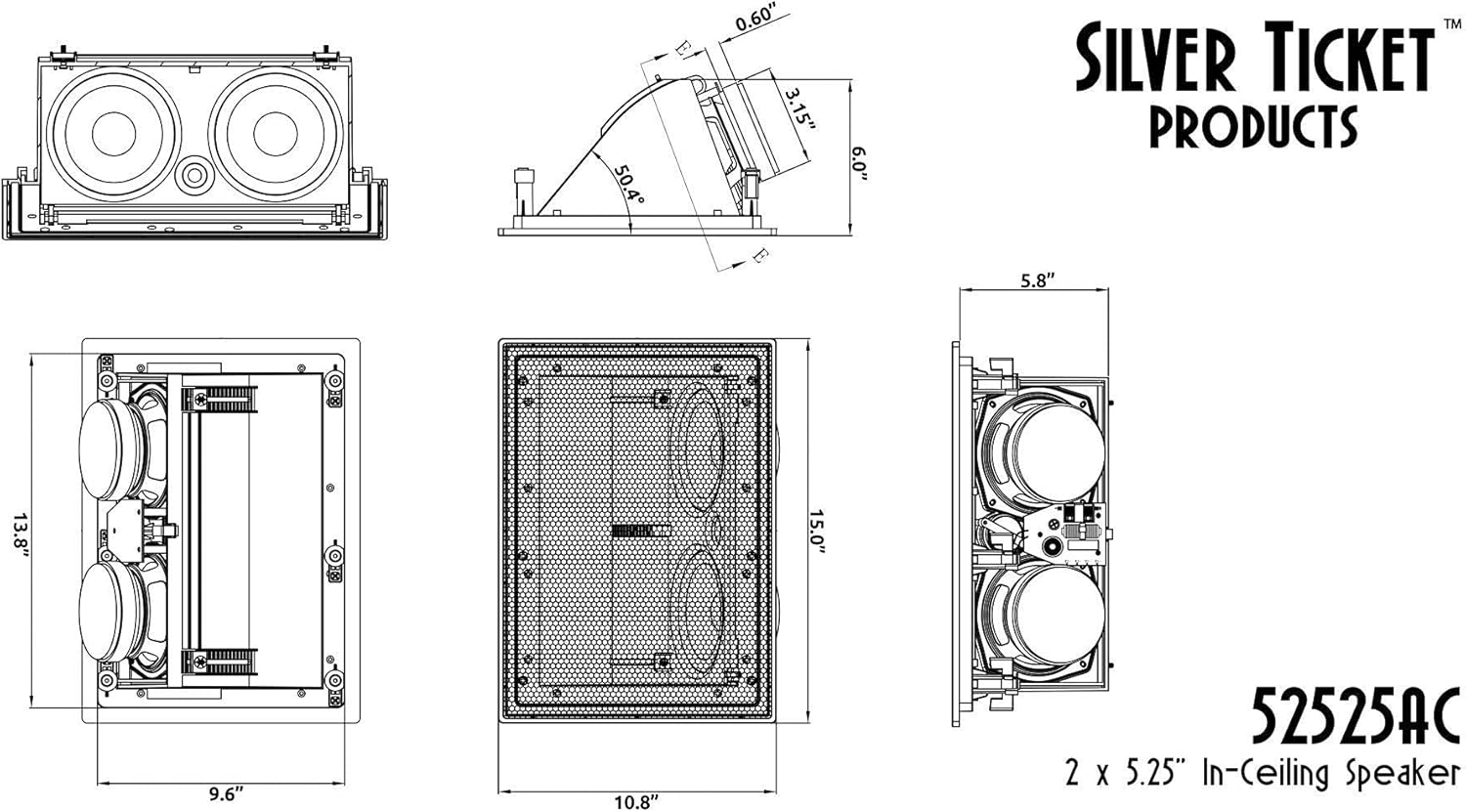 Silver Ticket Products in Ceiling Speaker Package 5.1, 1 x Center Channel, 1 x Left & 1 x Right Channel, 2 x Surround Speakers.
