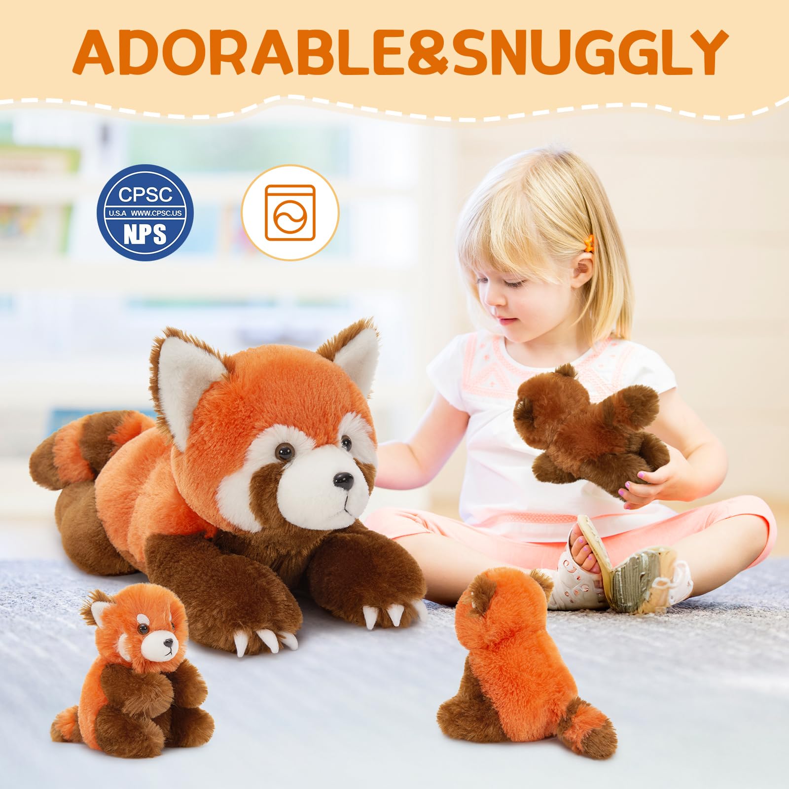 MorisMos Red Panda Plush Teddy with Babies inside, Realistic Cuddly Red Pandas Stuffed Animal Soft Toy, Kawaii Presents for Kids Girls Boys Birthday Party Decoration (45cm) — view 5