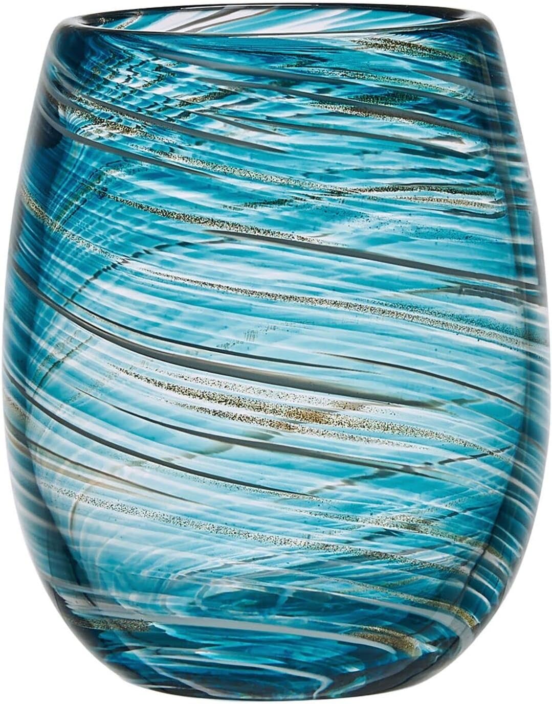 Mikasa Color Swirl Stemless Wine Glass, 4 Count (Pack of 1), Blue