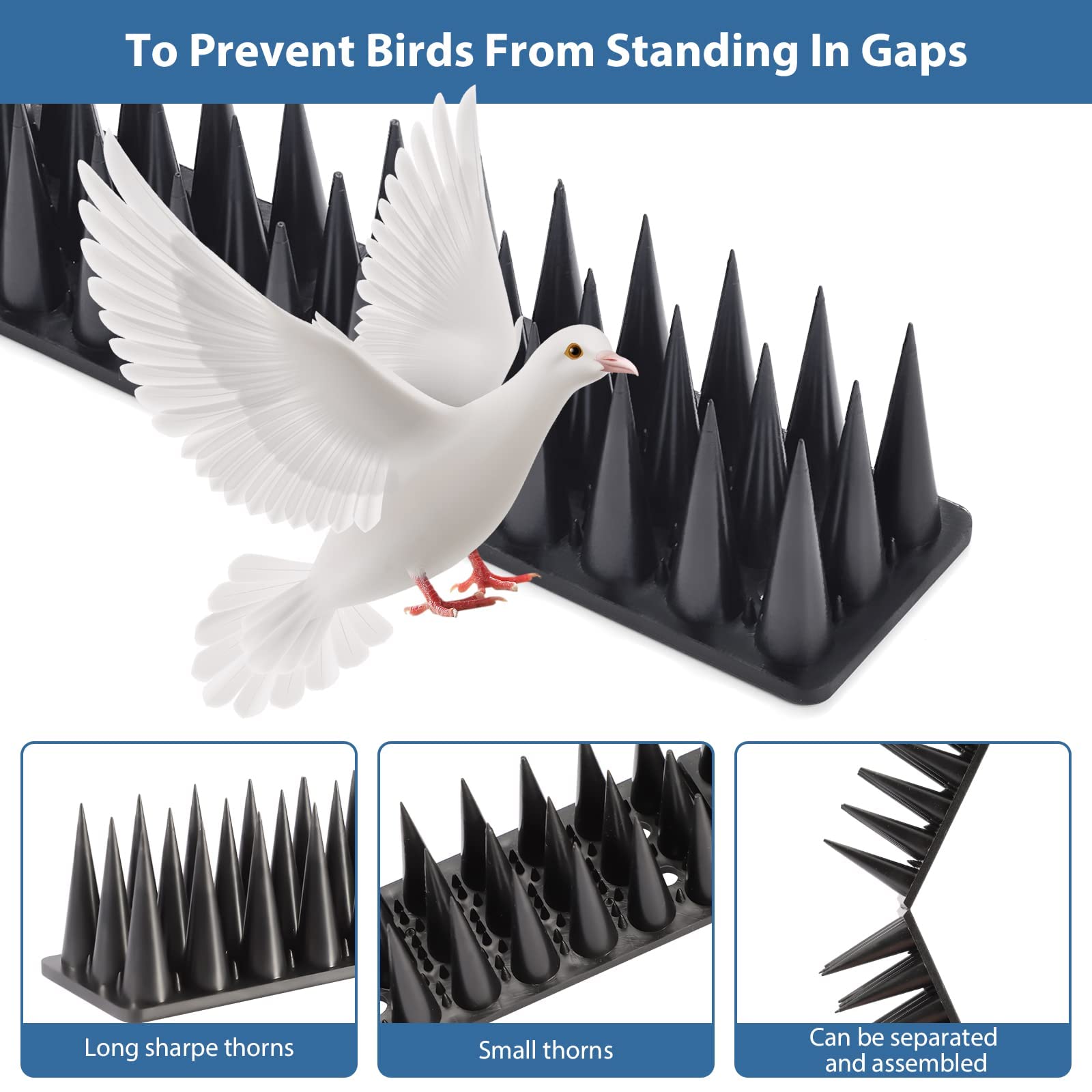 YeahBoom 12 Pièces Pic Anti Pigeon,5.16M Anti Pigeon pour Balcon Plastique,3 rangées Repulsif Chat Repulsif Pigeon Kit,Pique Anti Pigeon Plastique,Anti Pigeon,Anti Pigeons pour Balcon