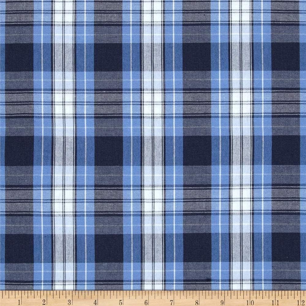 Poly/Cotton Uniform Plaid Blue/Navy/White Poplin, Fabric by the Yard