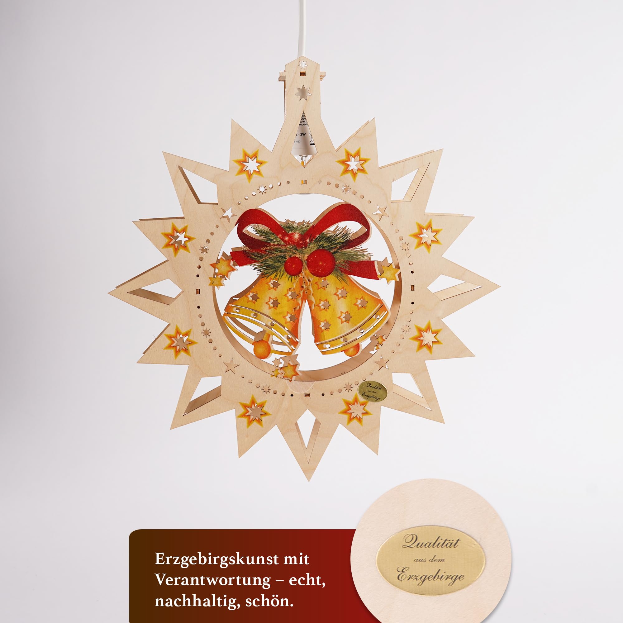 Saico - LED Fensterlicht „Glocke“ - Fensterdeko für Weihnachten, mit LED Beleuchtung aus Holz - Weihnachtsdeko mit Glockenmotiv, Fensterbeleuchtung & Geschenkidee, Dekoration Winter - Made in Germany