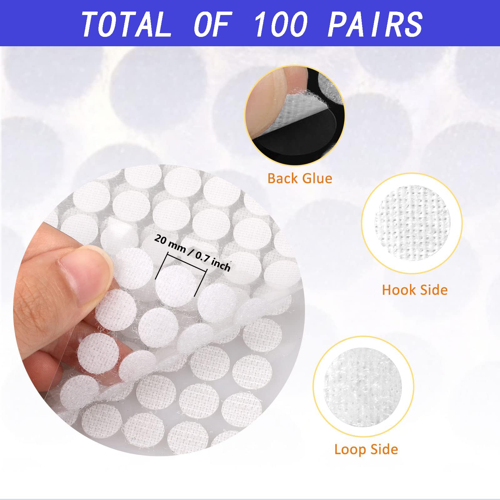 Hook and Loop Fastener with Adhesive 100 Pairs Dots Hook,20 MM Diameter with Waterproof Sticky Glue,Suitable for Toy DIY, Daily Life/Office Storage - Image 2 thumbnail