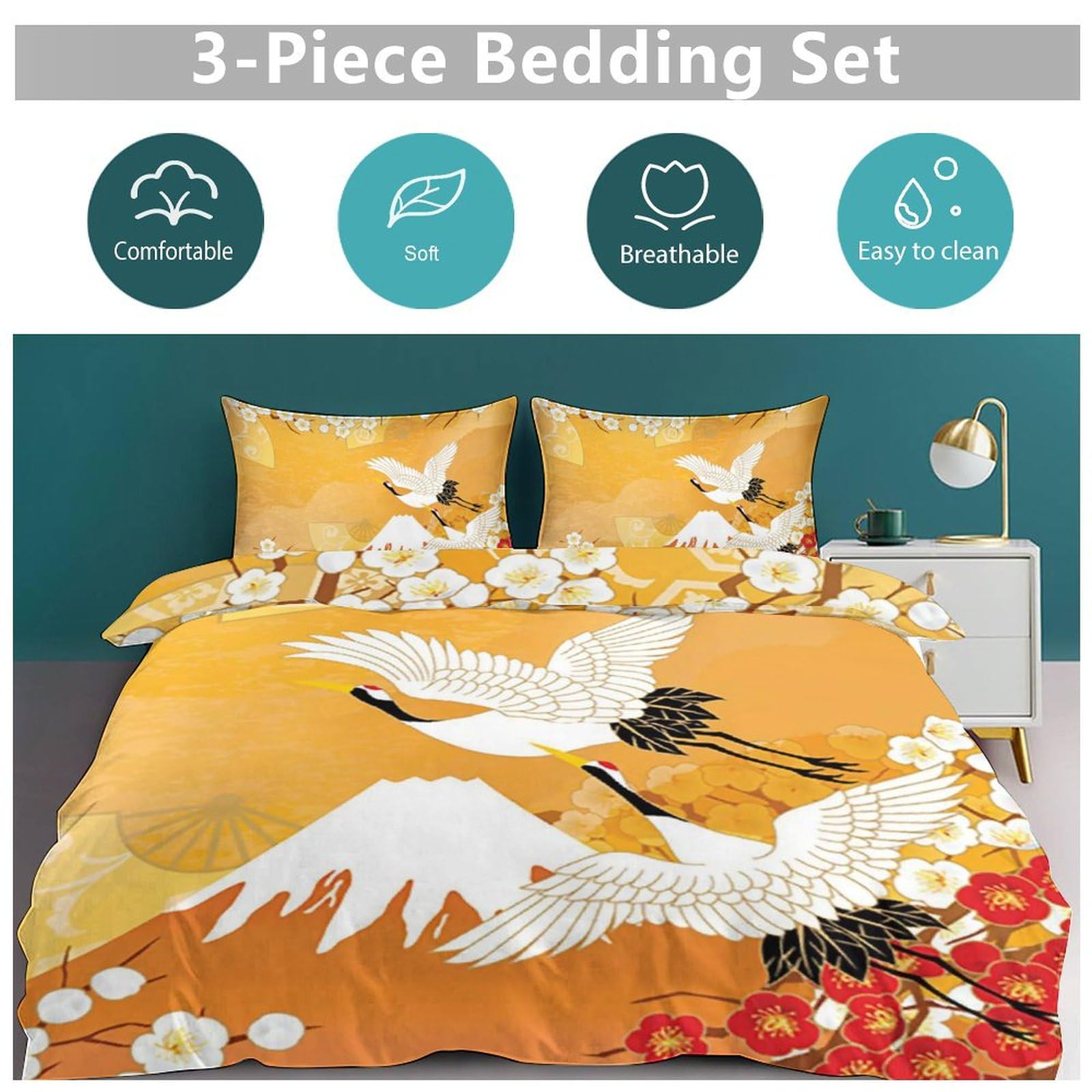 Amazon｜布団カバー 3点セット 可愛い 色 ツル 鶴 和風 和柄
