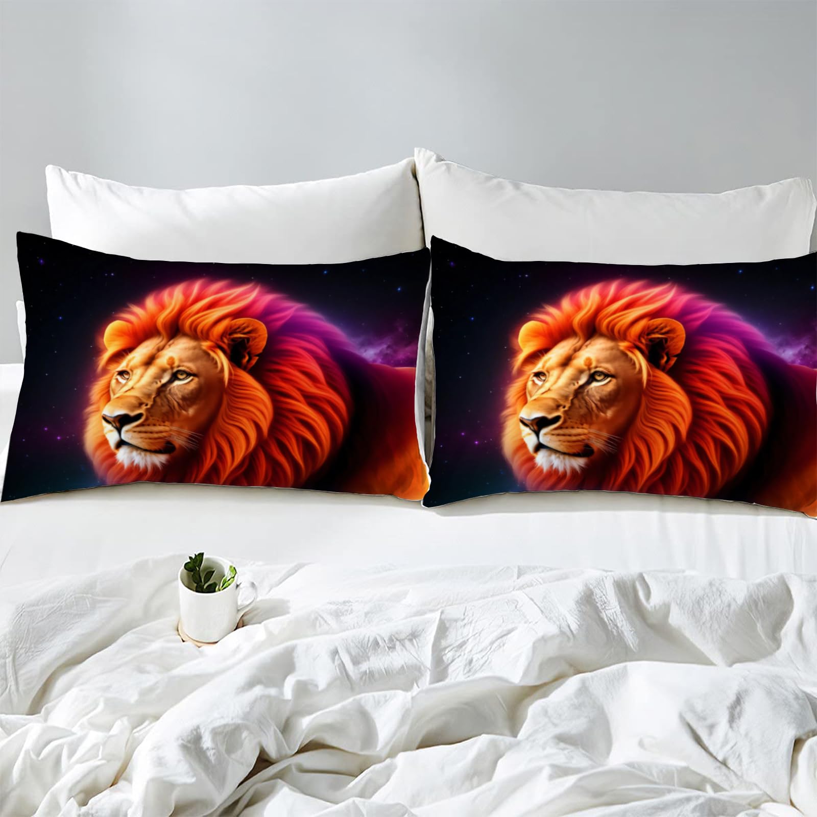 Löwen Bettwäsche 135x200 Cm - Wildlife Design Mit Reißverschluss & Kissenbezügen