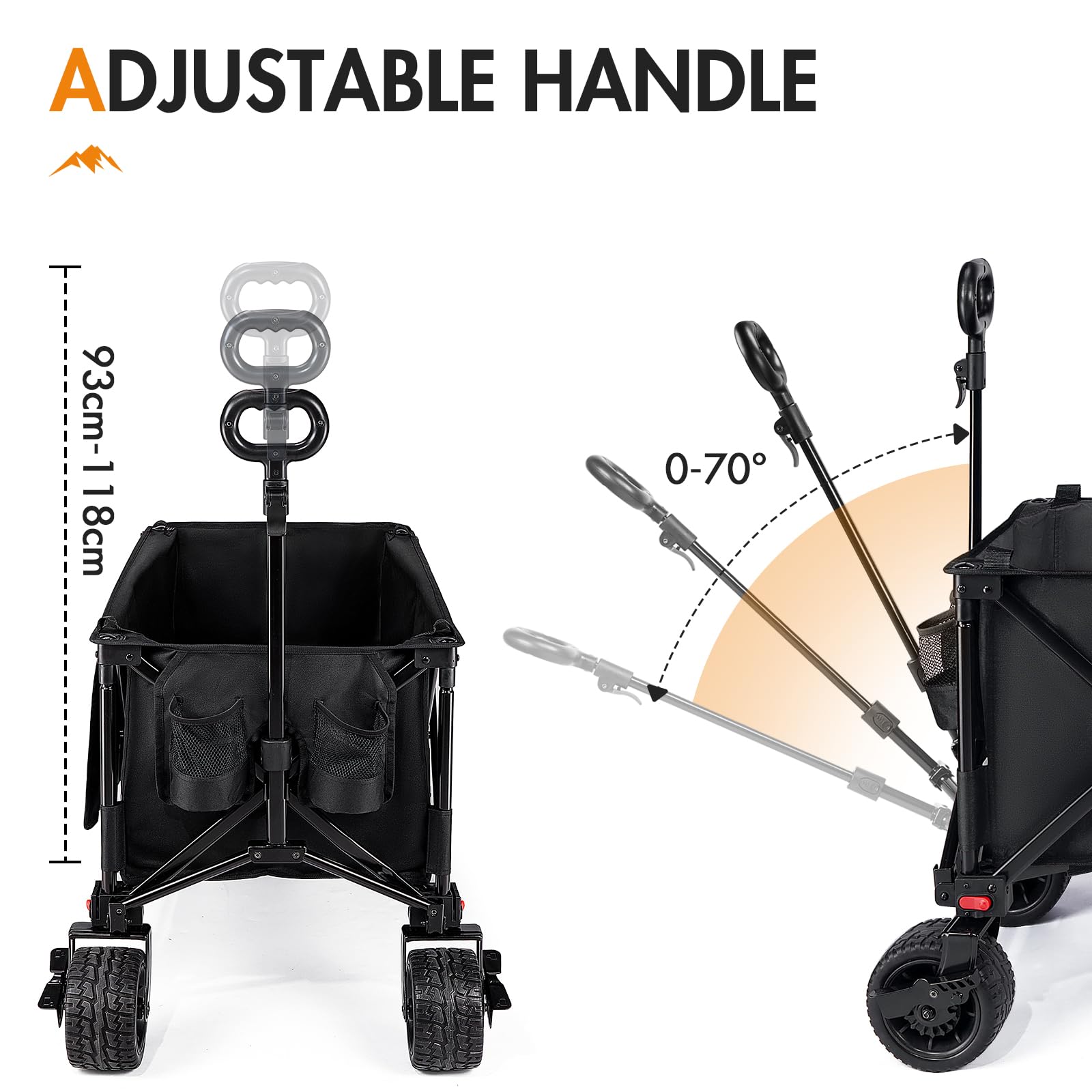 PORTAL Carro de Playa Camping Plegable con Frenos – Ruedas Anchas Todo Terreno, 300L Gran Capacidad, Puerta Trasera Ajustable, Alta Resistencia para Festival, Jardín, Compras