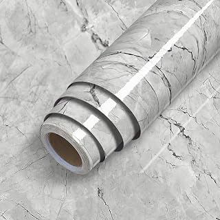 Erfoni Gray Glossy Marble Wallpaper Peel and Stick Countertops 15.8inch x 393.7inch Granite Removable Contact Paper Marble Self Adhesive Wall Paper for Kitchen Cabinets Shelf Liner Waterproof Vinyl