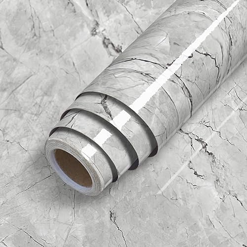 Erfoni Gray Glossy Marble Wallpaper Peel and Stick Countertops 15.8inch