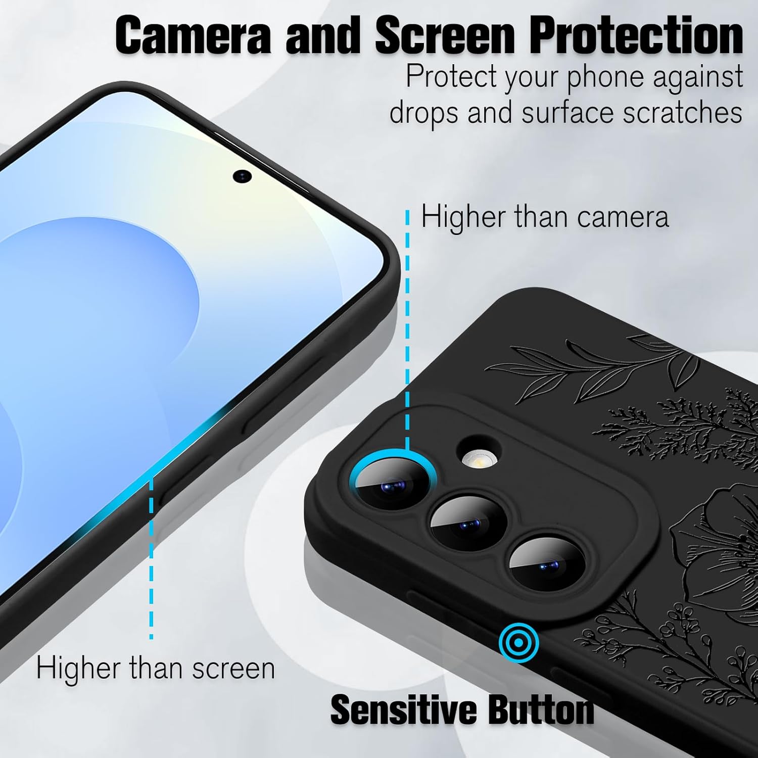 OOK Galaxy S25 Case Cute Flower Floral Design for Girls Women Soft TPU Camera Lens Protective Phone Cover Designed for Samsung Galaxy S25 Black - Image 4