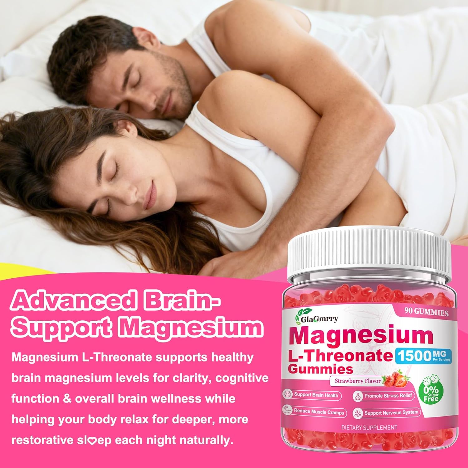 180 Count Magnesium L-Threonate Gummies, High Absorption Magnesium Threonate Supplement for Adults & Kids, Support Brain Health, Memory, Focus, Restful zzZ & Muscle, Sugar Free, Vegan, Non-GMO