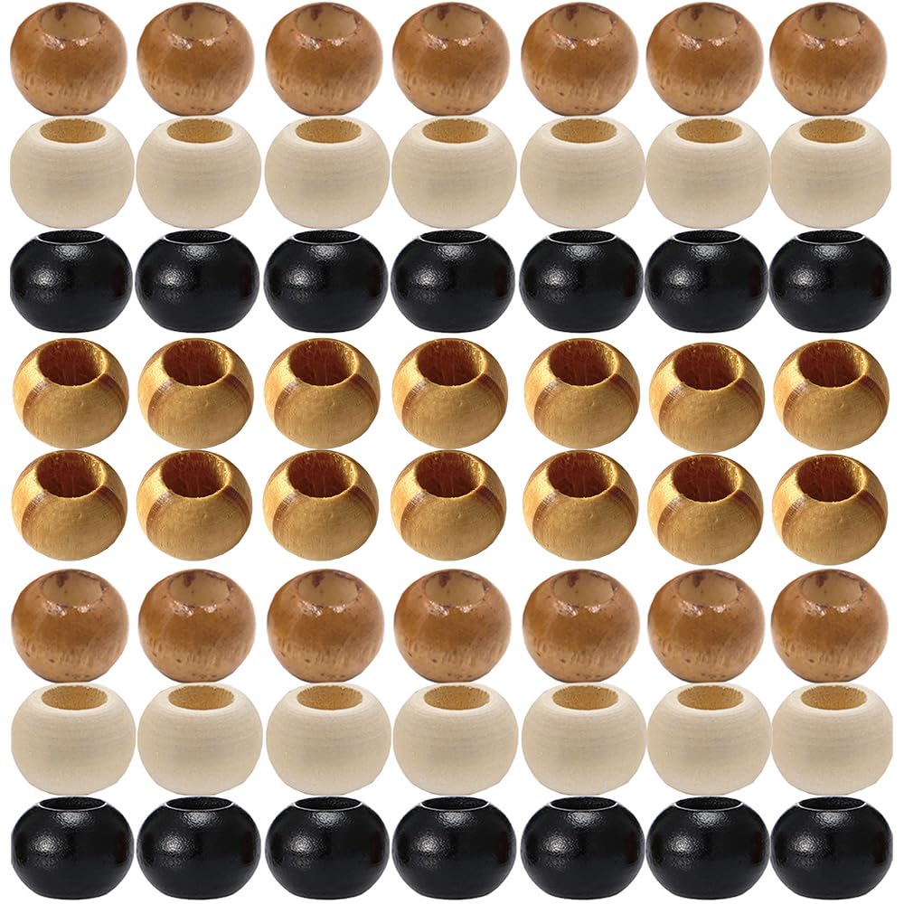 200pcs Natural Wood Macrame Large Hole Barrel Wooden Beads Loose Spacer Craft Spacer Hair Braid Beads for DIY Macrame Crafts Jewelry Bracelet Making