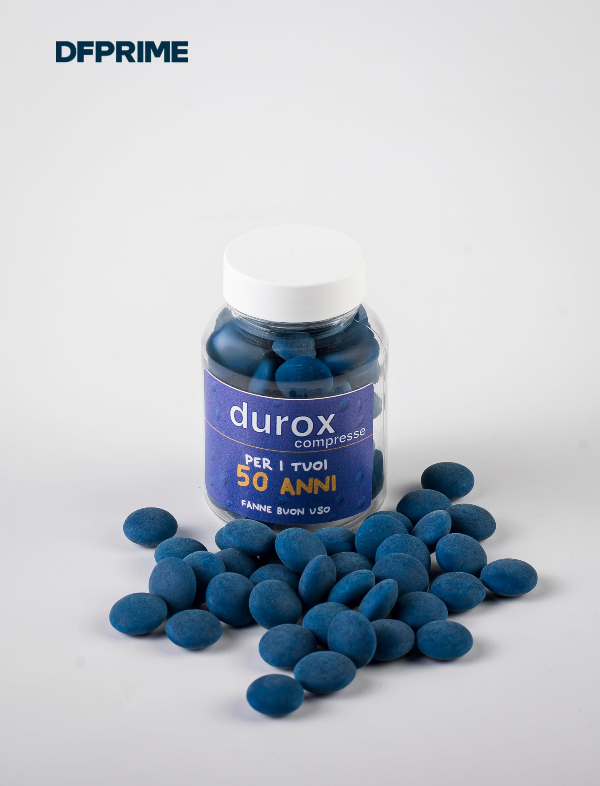 DUROX Compresse Blu 50 Anni – Scherzo Wiagras Goliardico per Uomo – Idea Regalo Divertente Compleanno 50 anni – Confetti Blu al Cioccolato – FANNE BUON USO