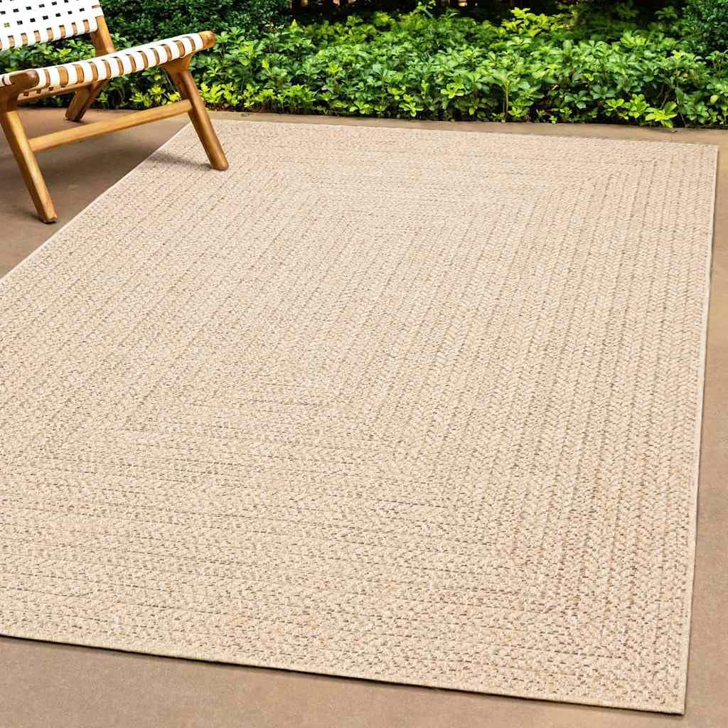 chodnik ZIZUR beżowy, 80 x 250 cm, z polipropylenu, do użytku wewnątrz i na zewnątrz, antypoślizgowy, łatwy w pielęgnacji, na balkon, taras, do salonu, korytarza, jadalni
