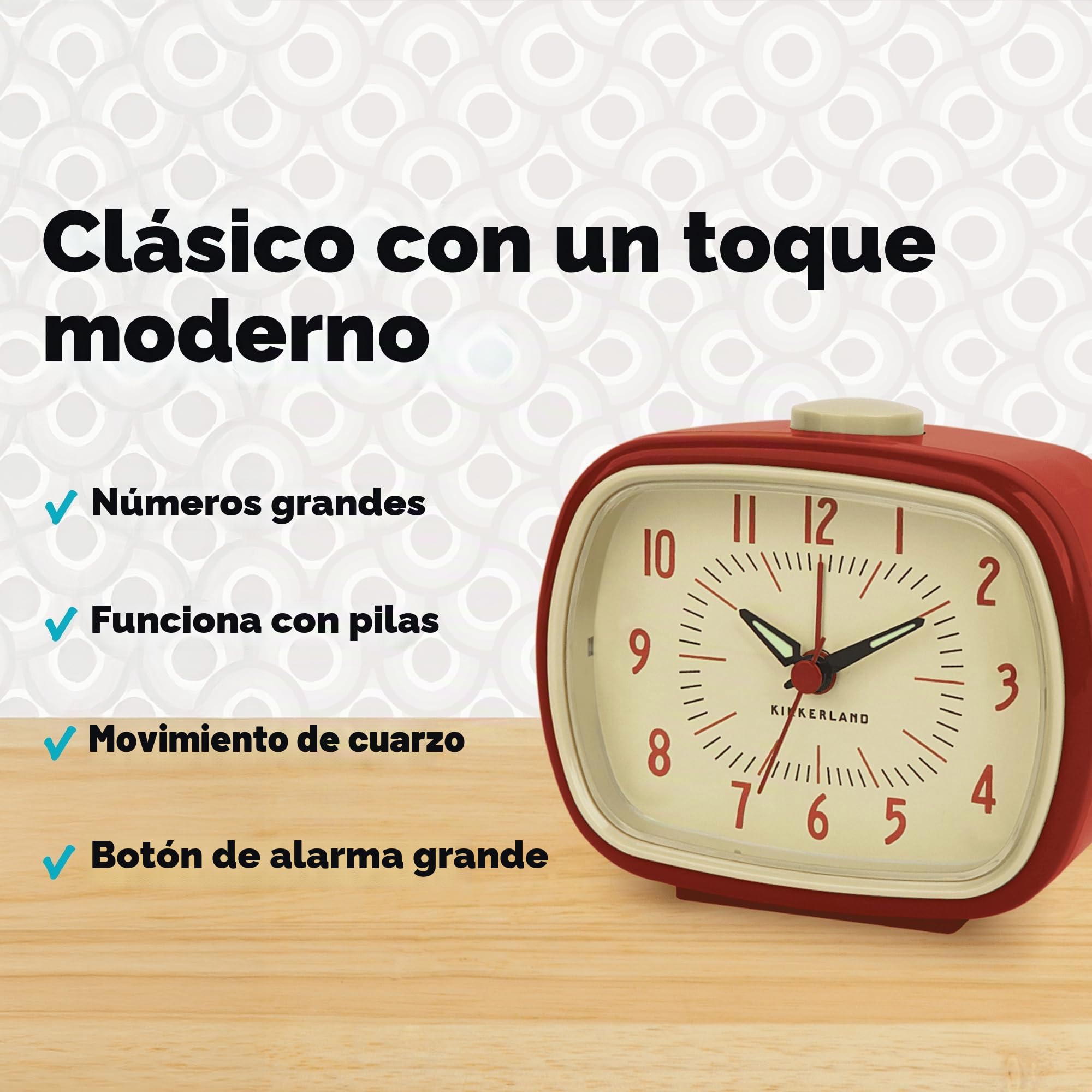 KIKKERLAND Reloj con Alarma Retro Rojo