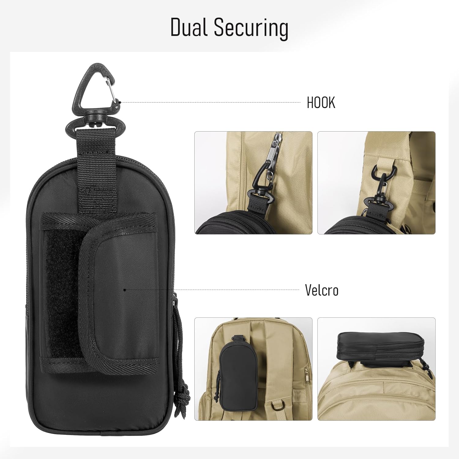 Backpack Strap Pouch for Smartphone and Sunglasses,Double Pocket for Large Phone and Sport Glasses,Waterproof Shoulder Attachment Tactical Case with Zipper for Outdoor Hiking Camping Travel 2 Pack