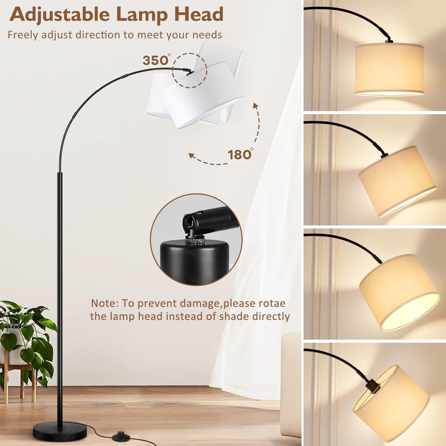 Arc Floor Lamps for Living Room,Modern Standing Lamp with 3 Color Temperature,Over Couch Arched Tall Pole Lamp with Foot Switch for Bedroom,Office,Bulb Included