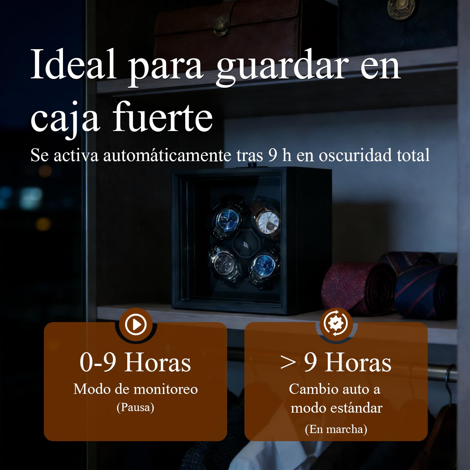 Mcbazel Enrollador Automático de Relojes para 4 Relojes, Función Automática Silenciosa, Motor Silencioso, Solución Profesional para el Cuidado de Relojes – Diseño en ébano Negro