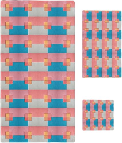 Pink Blue Geometric Bath Towels for Bathroom Set - Luxury Towels Gifts for Women,Quick Dry Beach Kitchen Hand Hair Face Yoga Workout Gym Towel and
