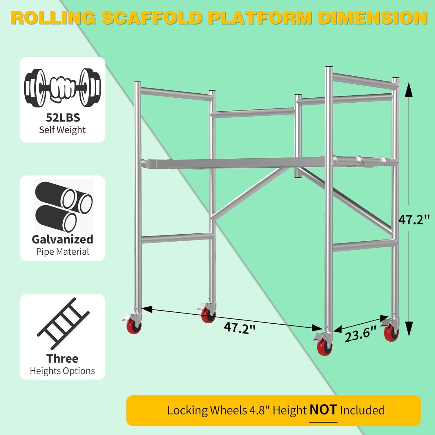 Scaffolding Work Platform, Rolling Scaffolding with Wheels, Scaffold for Building Construction, Interior Painting, Home Improvement（47.2" Height, 500LBS Capacity, Silver)
