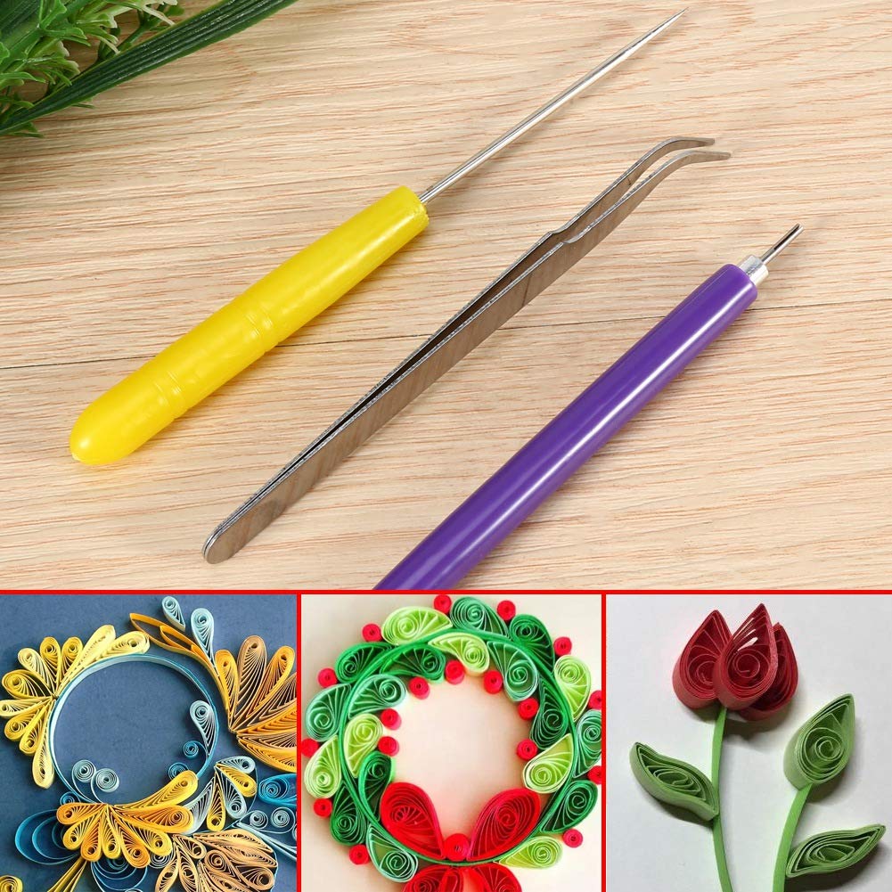 Gsycle 3 PCS DIY Paper Quilling Kit, Tweezer Needle Pins Slotted Pen Paper Flower Tools Quilling Tools Set for Handmade Carft Decorations