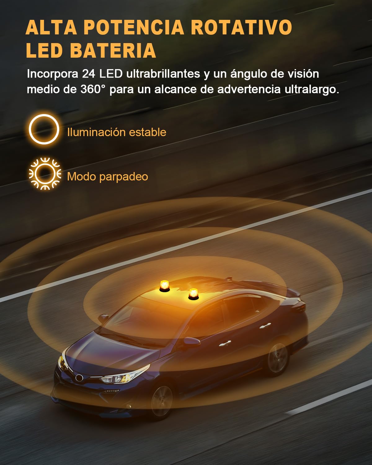 Dinfu 2 x rotativo led bateria LED Luminosa Magnética de Emergencia Recargable 12V-24V giratorio coche led bateria para coche tractor carrito de golf UTV remolque SUV J-eep