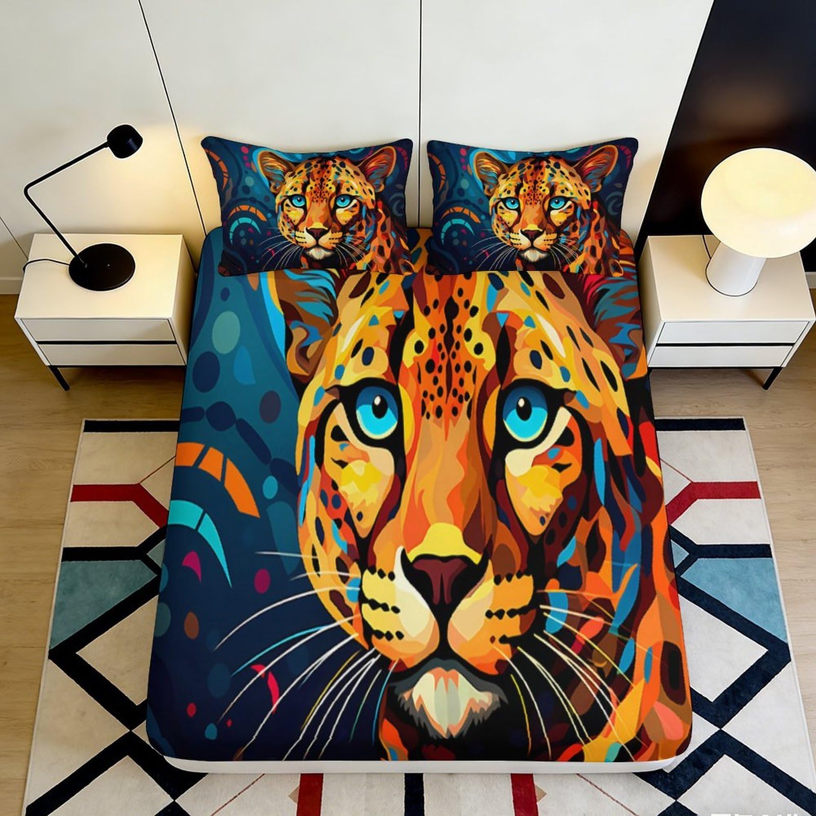 3D Printed Vibrant Leopard Fitted Sheet Microfiber Soft Bedroom Decor Colorful Animal Mattress Cover 90x200x25cm