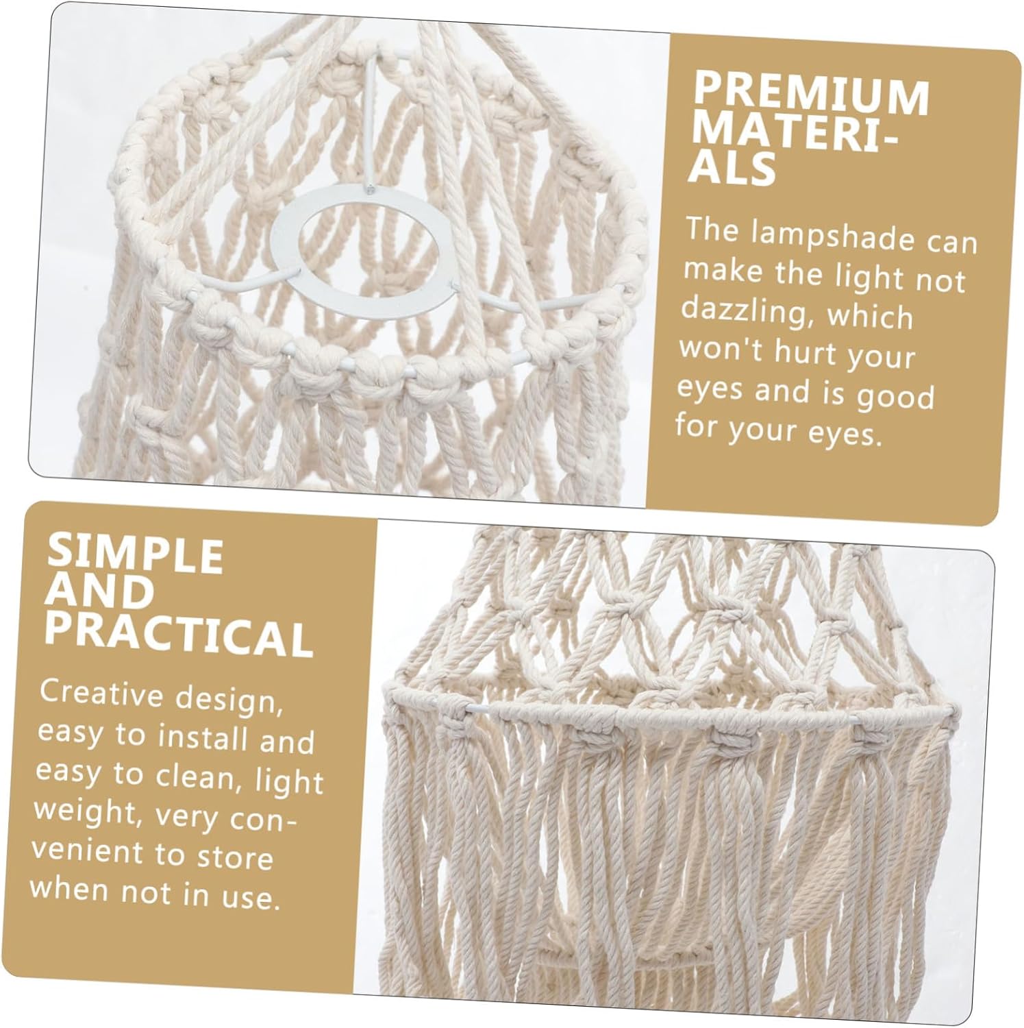 Ciieeo Hand Woven Macrame Lampshade for Ceiling Lights Bohemian Pendant Light Cover Decor for Bedroom Living Room and Rooms Sturdy and Lightweight Design