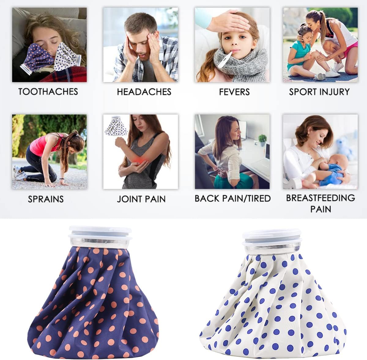 Ice Bag, Ice Bag Packs, Ice Pack for Injuries, Hot & Cold Therapy, Teeth Pain Cold Pack, Hot and Cold Reusable Ice Bag,Hot Cold Therapy for Knee Leg Injury Headaches,Toothache, (2-Pack, 9 Inch)