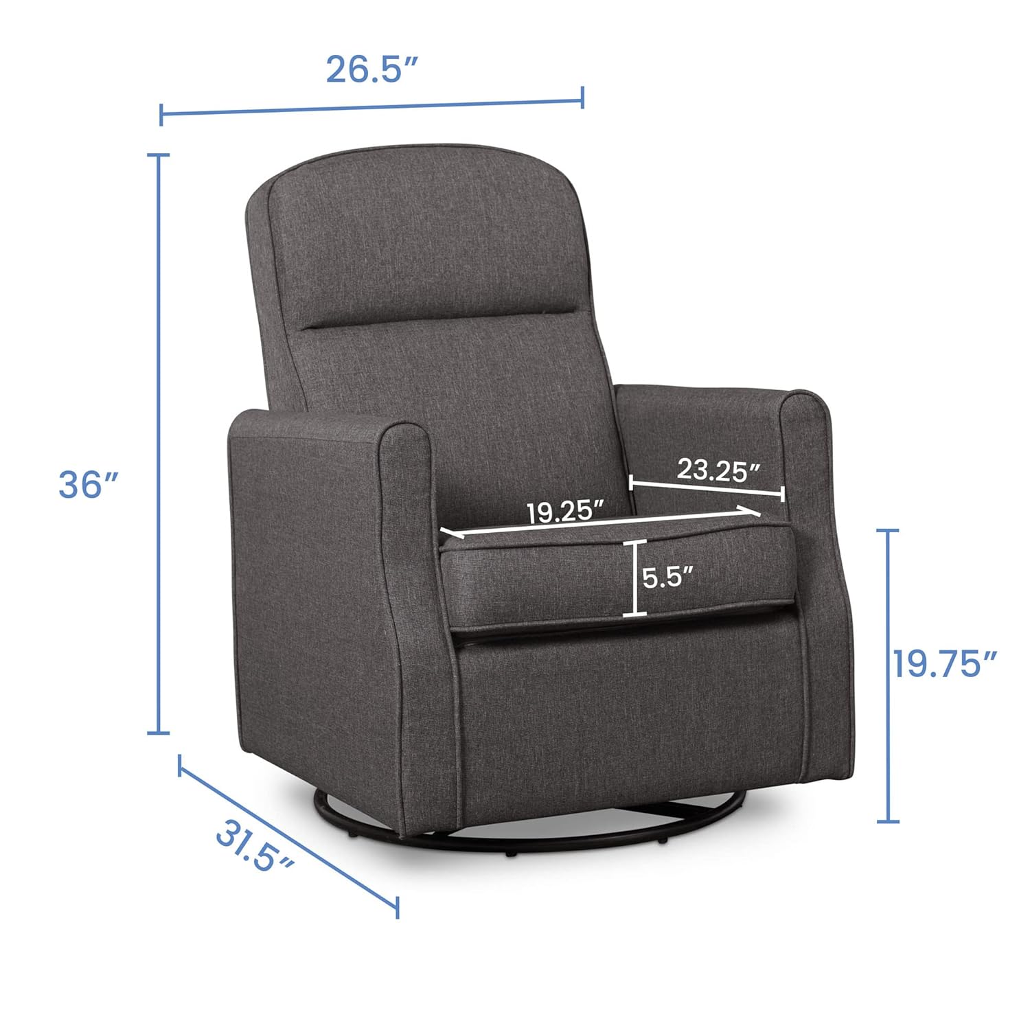 Promo Discount Up To 70% Off Delta Children Blair Slim Nursery Glider Swivel Rocker Chair, Charcoal