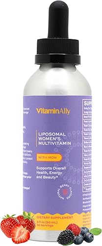Vitaminally Gotas líquidas liposomales multivitamínicas para mujer con hierro, suministro para 30 días, 3 onzas líquidas, sin OMG, sin azúcares
