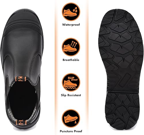 Miniatura 5 de Work Boots for Men, Slip On Safety Boots, Steel Toe Cap Waterproof Safety Work Shoes
