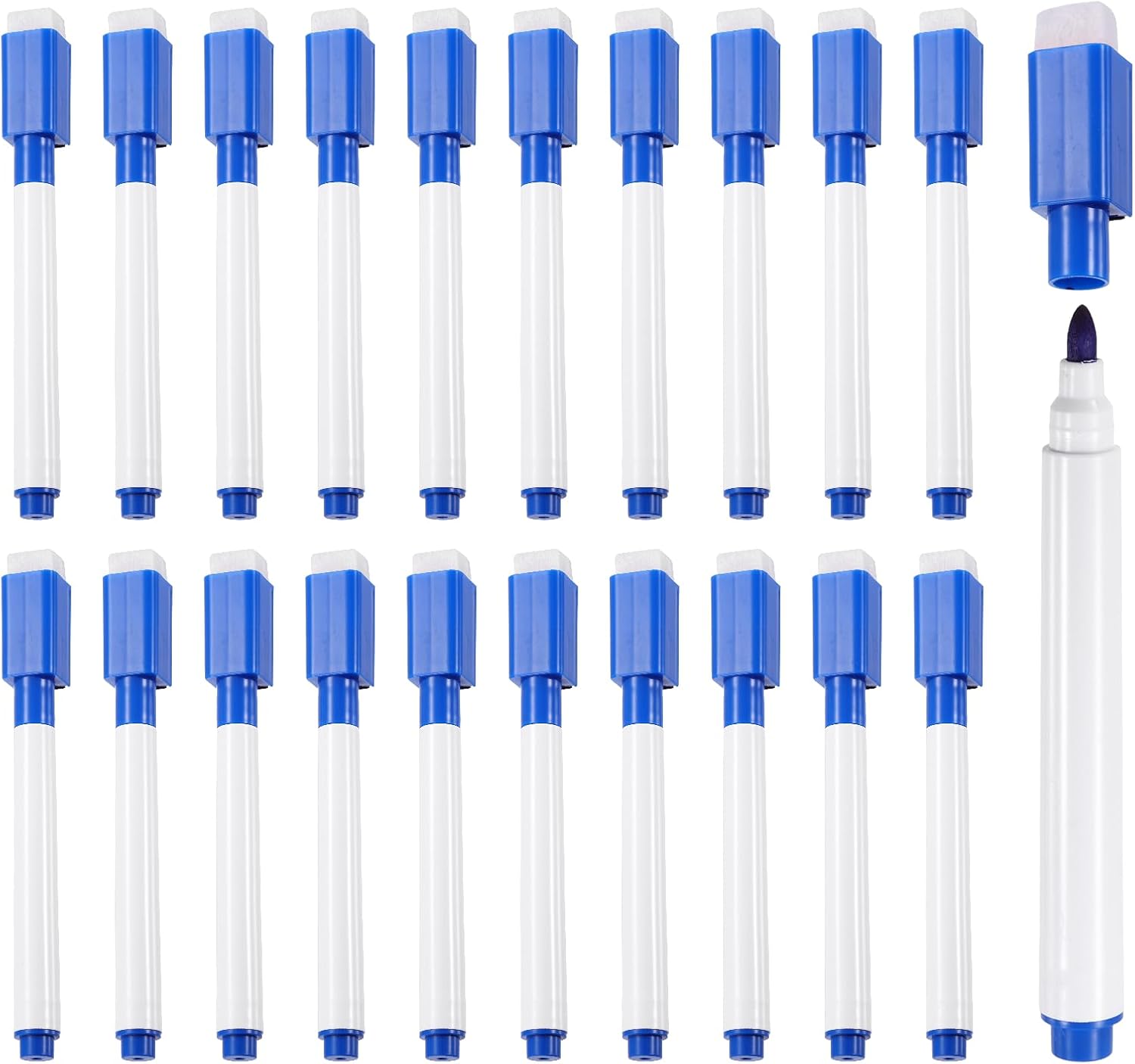 MECCANIXITY 30 Pack Dry Erase Markers Pens, Watercolor Fine Tip Marker, Magnetic Whiteboard Markers with Eraser Cap for Paper Drawing Art Supplies Office Home, Dark Blue