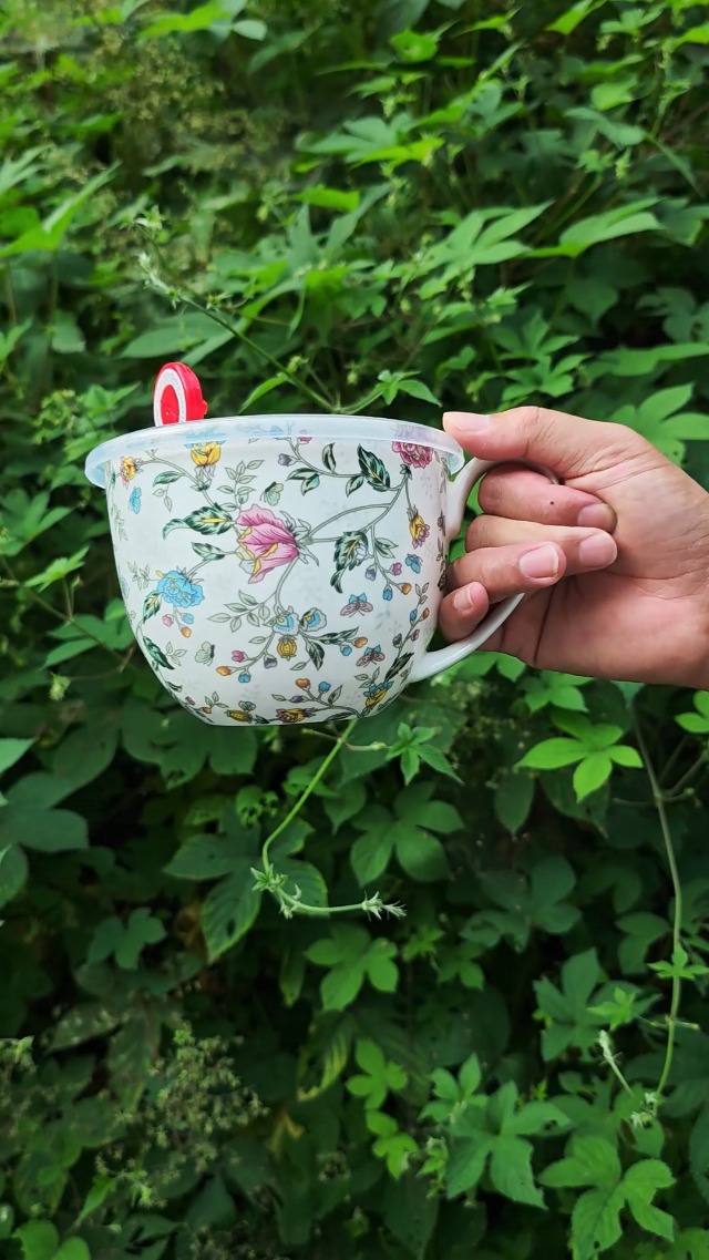 Taza grande ligera con tapa, porcelana ósea, microondas miniatura 7