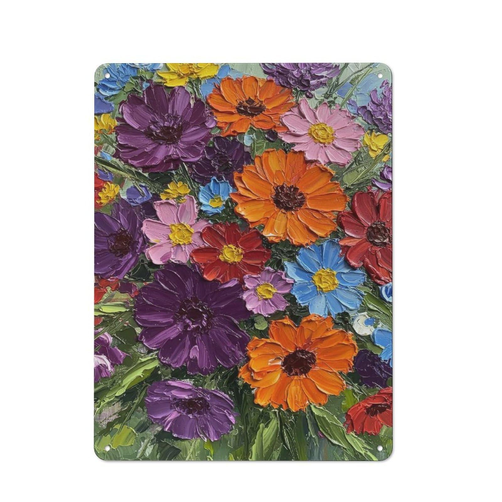 Tin Sign with Vibrant Floral Bouquet Design 40x30cm, Industrial Garage Wall Decor for Workshop, Basement, Shed Or Games Room
