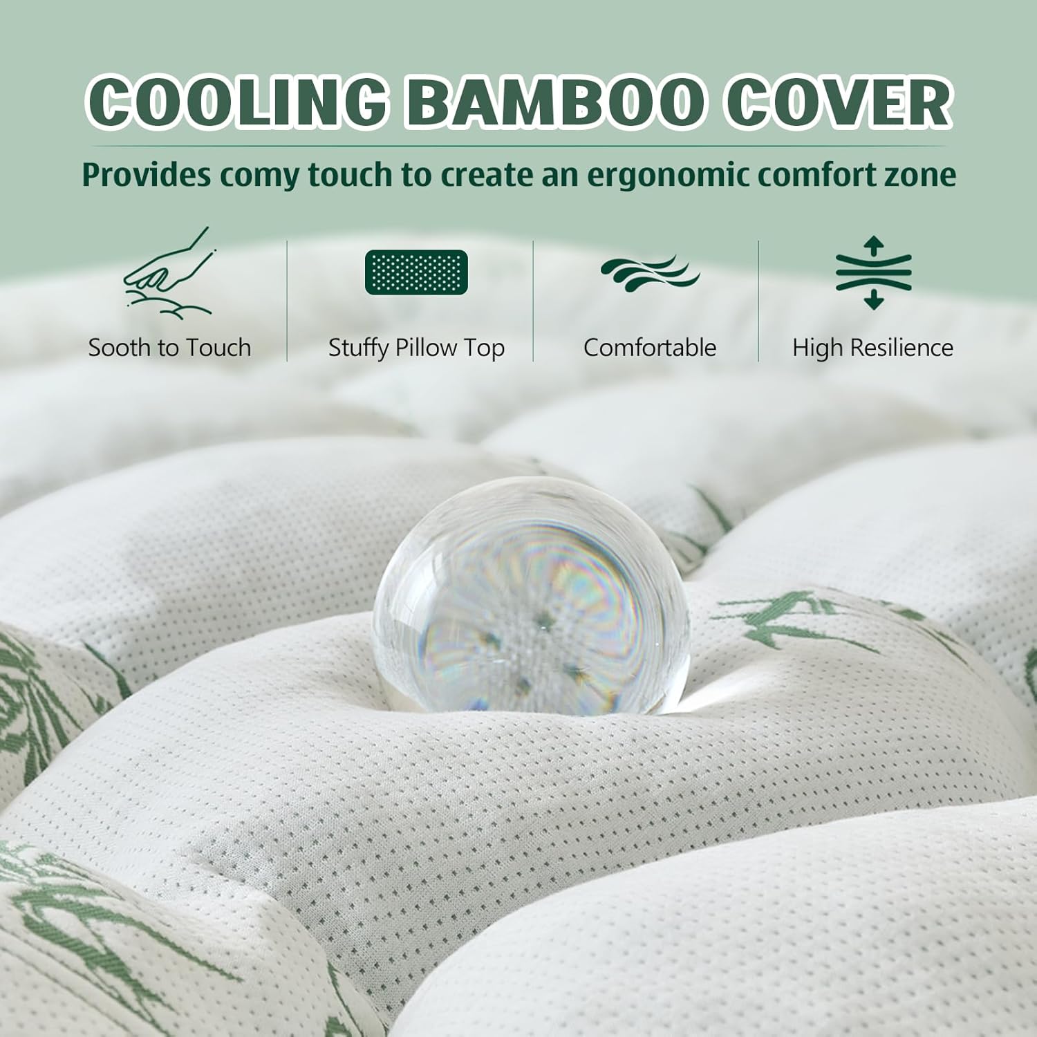 5 Inch Memory Foam Mattress Topper Queen Size, Breathable Viscose Made from Bamboo Pillow Top Mattress Pad Cover, Ultra Soft Bed Topper with 2000 GSM Foam Filling for Pain Relief, White,60x80x5