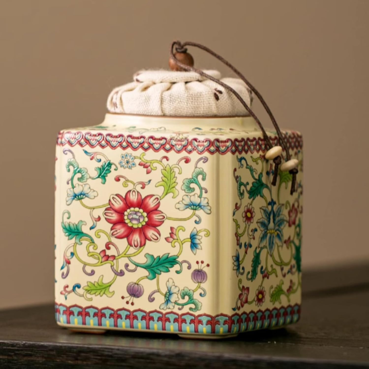 Beige Ru Kiln Tea Caddy, 250ml 8.5oz, Antique Ceramic Jar Kung Fu Tea Set Accessories