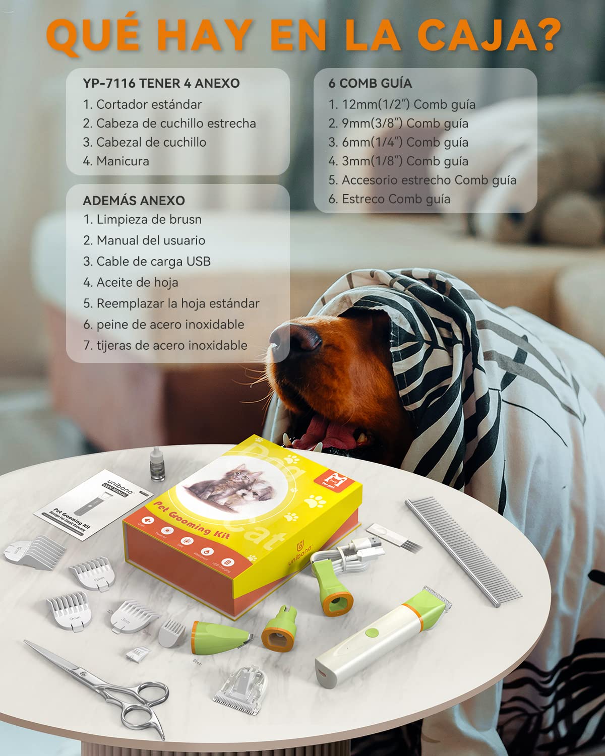 unibono Máquina de Cortar Pelo para Perros - Eléctrica, Bajo Ruido, Recargable, Impermeabilidad IPx7, Diseño Todo en Uno, aspirador pelo cortapelos mascotas perros - Ideal para Pequeños Perros y Gatos
