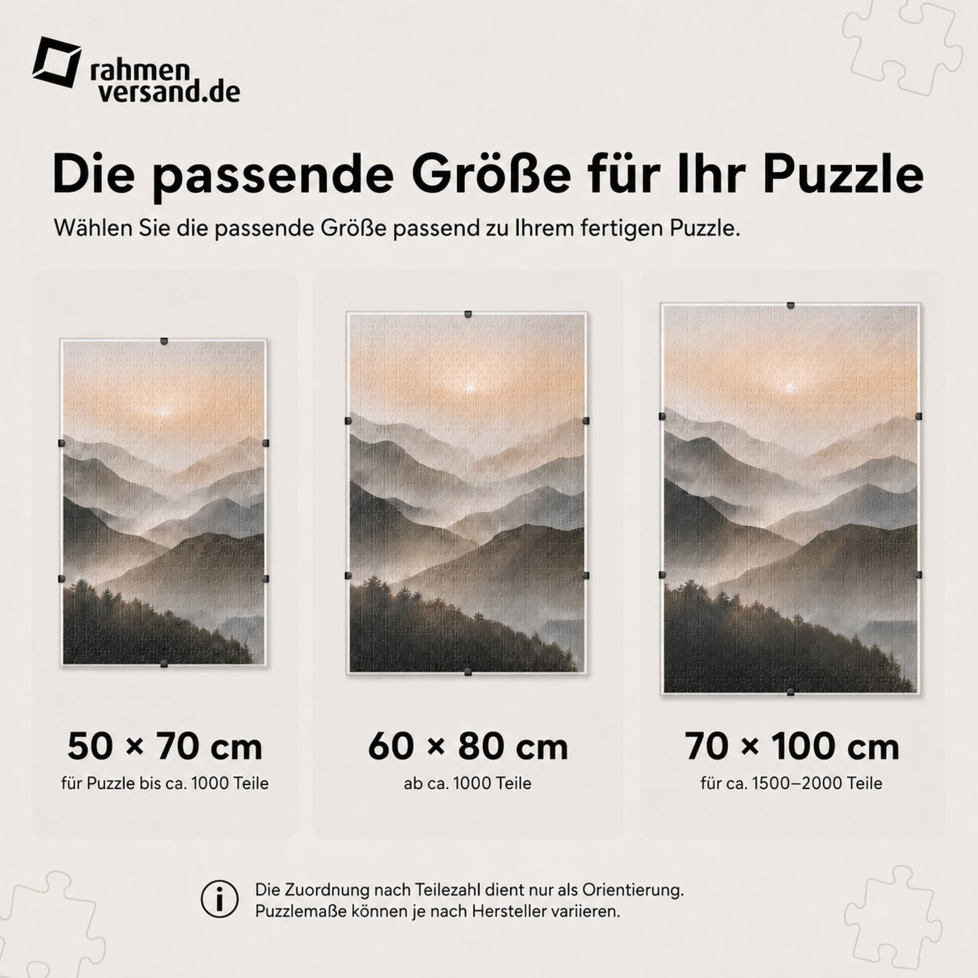 PANORAHMA Cadre photo sans cadre pour puzzle (50 x 70 cm) – Cadre de puzzle jusqu'à 1000 pièces – Verre antireflet avec clips et crochets – Aspect sans bords – Format portrait et paysage