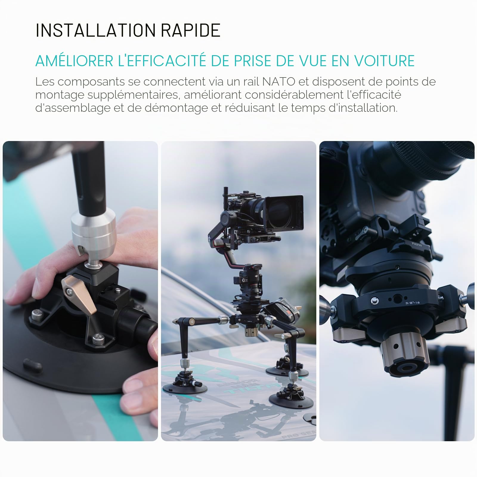 Tilta Hydra Système de montage articulé pour voiture avec ventouse 6'' avec rail NATO, bras articulé et plaque d'extension Manfrotto à dégagement rapide, charges utiles jusqu'à 44 lbs HDA-T11