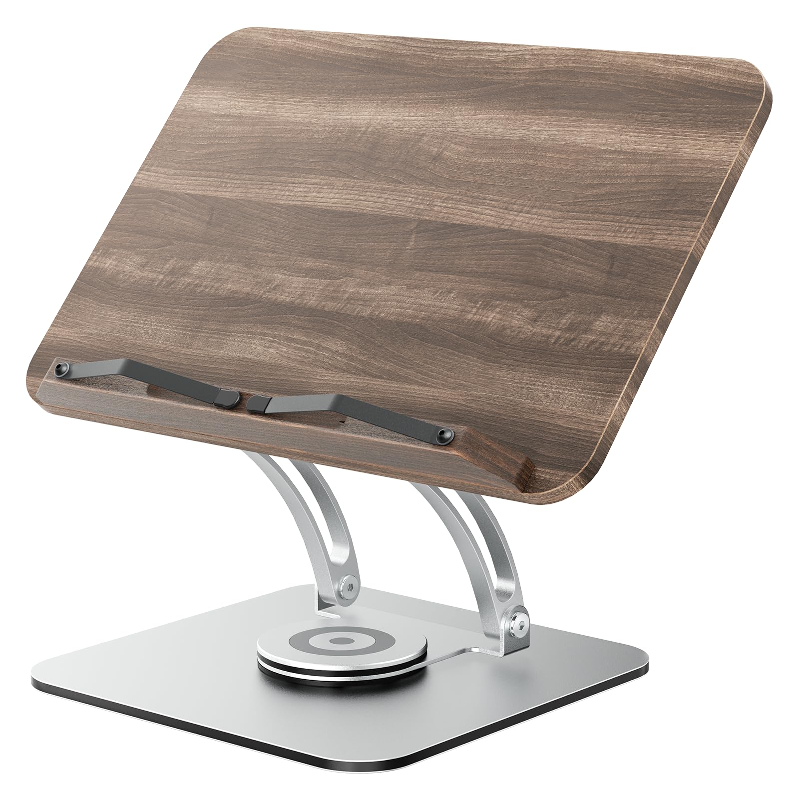 Tounee Adjustable Book Stand with 360° Swivel Base -Bright Silver