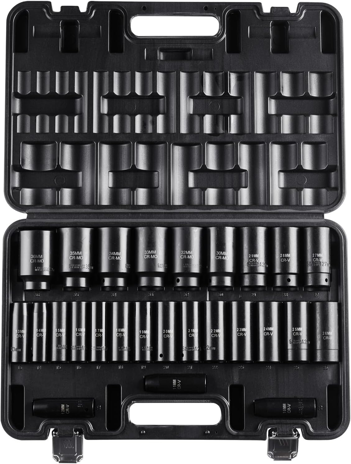 VEVOR Impact Socket Set, 26pcs x 1/2inch Metric 10mm-36mm Impact Sockets, 6-Point Deep Socket Rugged Construction High-torque, Cr-V 1/2 Inches Drive Socket Set Impact with a Storage Cage - Image 11