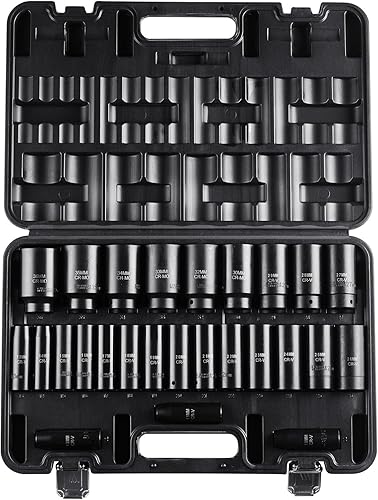 Miniatura 99 de VEVOR Juego de dados de impacto de 3/4 pulgadas, 29 piezas, enchufes de 6 puntos, construcción resistente, CR-M0, juego de llaves de vaso de 3/4