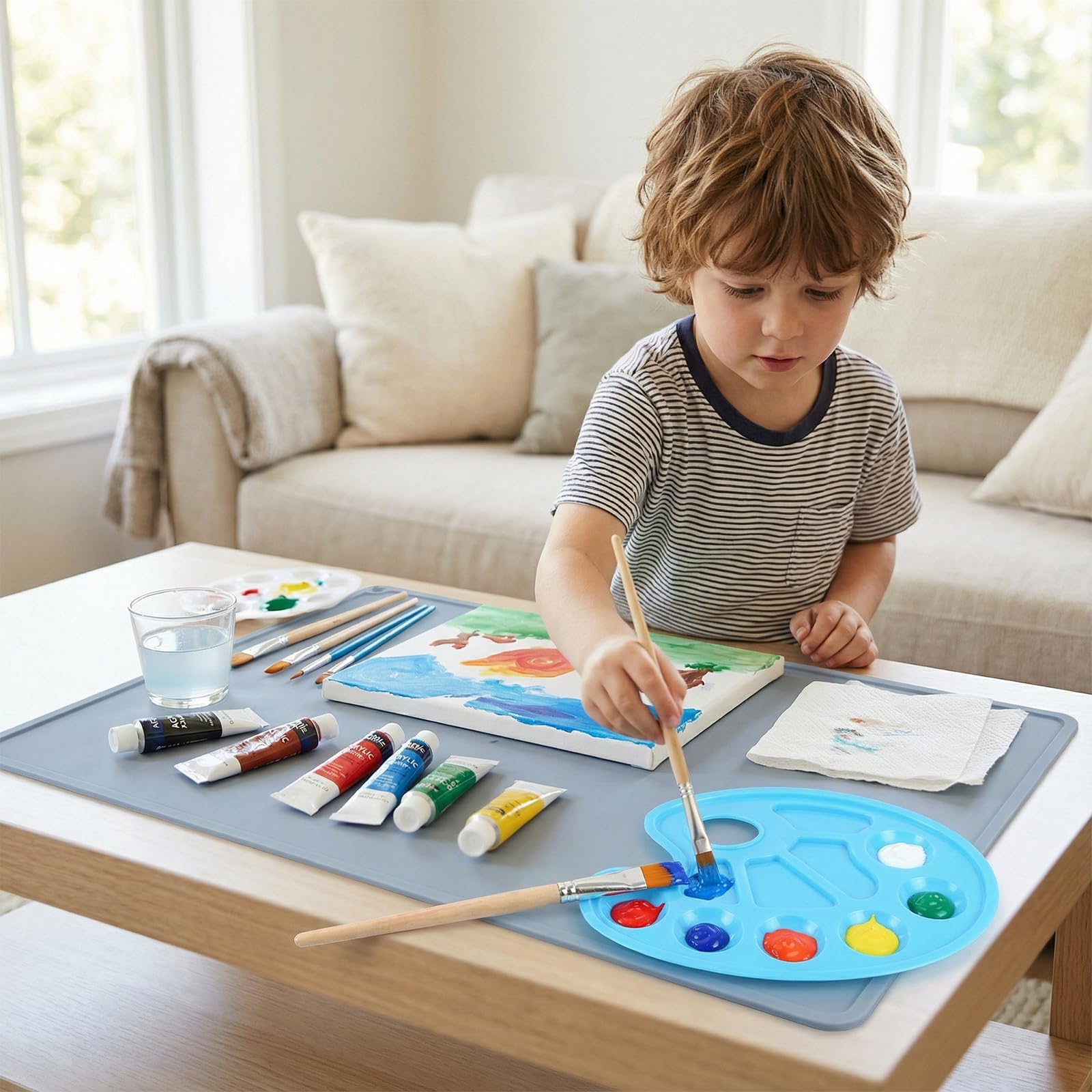 Tappetino da pittura in silicone con 1 clip magnetica ad assorbimento e 1 tavola da disegno, grande, 60 x 40 cm, tappetino da scrivania per bambini, riutilizzabile, tappetino per pittura, per