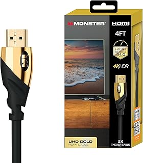 Monster 4ft UHD Gold HDMI Cable, 4K Resolution, 60HZ, 16-Bit Color Spectrum, Supports HD/QLED/OLED TVs, Game Consoles, Blu-Ray/DVD Players, Computers, 21GBPS