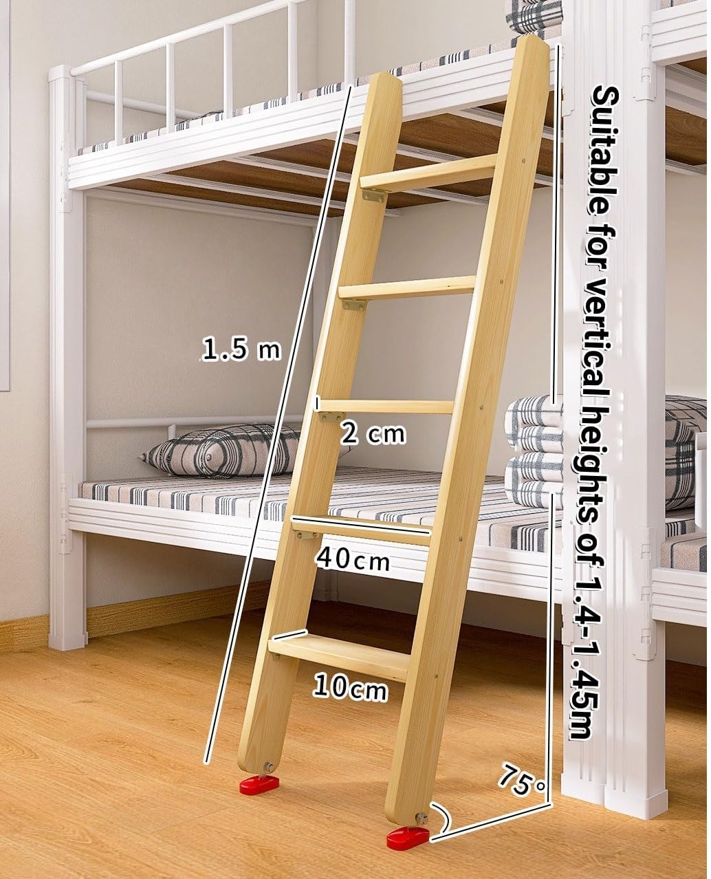 Wooden Loft Bed Ladders, RV Bunk Bed Ladder with Hook Bracket & Non-Slip Feet, 4in Extra Wide Steps for Height Bunk Beds, Dorms, and Kids' Rooms(5 Step)