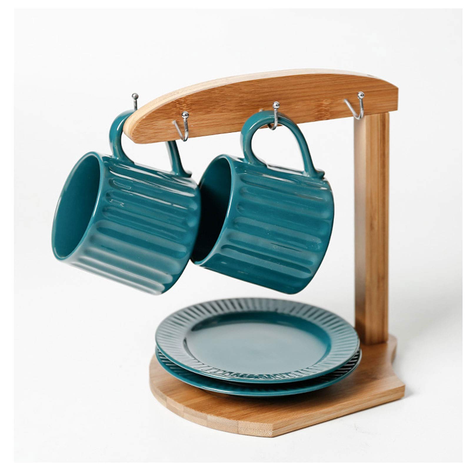 Kaffeetasse, farbige Kaffeetassen - Keramik Steingut Tee, Tassen konkav gestreifte dicke Keramiktasse Französisches Luxus-Kaffeeset Retro hängende Ohr-Kaffeetasse, mit (Farbe: Weiß, Größe: 4-teiliges